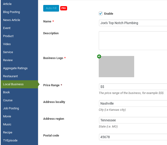 local business schema markup