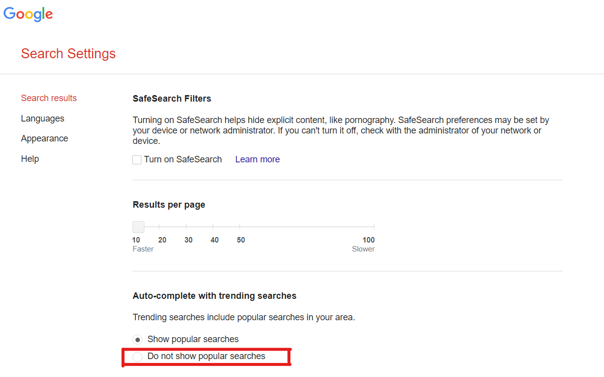 Search Settings